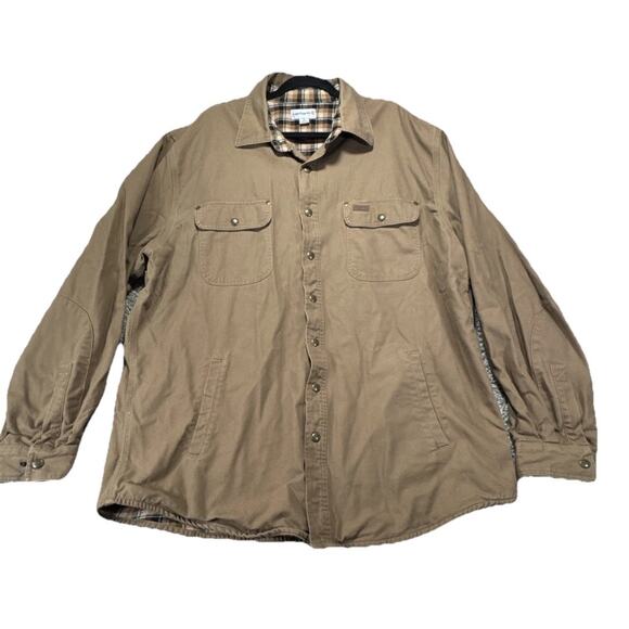 Carhartt Jacket Mens XL Tall Tan/brown Flannel Lined Canvas Work Chore Coat